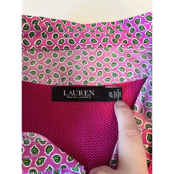 Lauren Ralph Lauren Woman’s Pink Cotton Paisley Layered Look Sweater Shirt XL - Picture 3 of 4